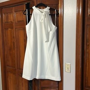 White Sleeveless Dress with Bow Detail